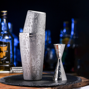 波士顿调酒器 不锈钢刻花雪克壶美式摇酒壶酒吧调酒摇壶shaker