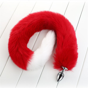 2月趣78厘米人造毛肛塞尾巴夫妻情趣玩具肛塞狐狸大红尾白尖