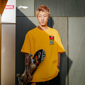 李宁x漫威蜘蛛侠系列短袖t恤男女同款2022新款情侣圆领宽松运动服
