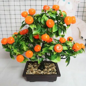 新年盆景客厅小金桔树盆栽塑料花带果摆件装饰仿真水果盆摆设室内