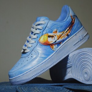 nike air force1 空军一号手绘涂鸦锦鲤蓝色浸染男女同款球鞋定制
