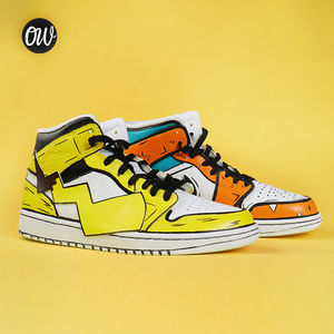 耐克aj1宝可梦皮卡丘鸳鸯混搭nike手绘定制鞋