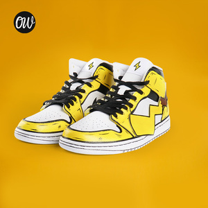ow球鞋定制nike aj1 耐克 皮卡丘宝可梦手绘涂鸦篮球鞋改装n-0253