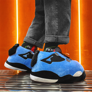 网红aj黑红脚趾胖胖棉拖鞋抖音恶搞棉鞋a锥j情侣搞怪居家面包棉拖