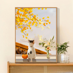 数字油画猫咪手绘diy油彩画高级感手工颜料填充涂色画客厅装饰画