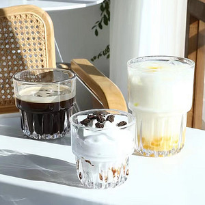 七七ins咖啡杯冰拿铁玻璃杯餐厅热饮杯简约日式牛奶冷饮杯叠叠杯