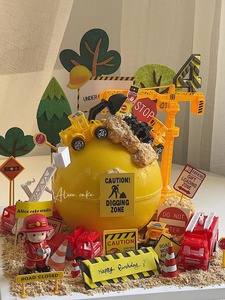 火警消防员蛋糕装饰摆件挖掘机玩具灭火队儿童创意蛋糕消防车插件