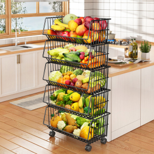 加厚厨房蔬菜置物架收纳筐放菜架子落地多层带轮菜篮子专用储物架