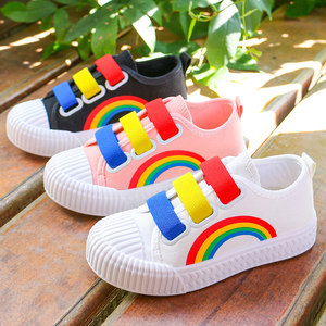 运动鞋儿童帆布鞋小童2024女童鞋子幼儿园宝宝彩虹板鞋男童小白鞋