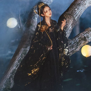 【梦鲤星辰】凤雀阁汉服女正品原创夏季仙气齐胸襦裙大袖衫烫金黑