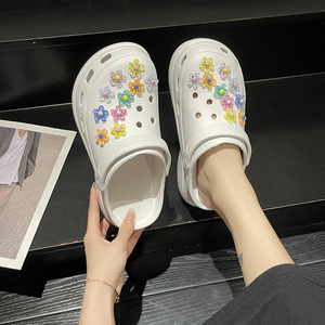 水晶之恋炫彩小花花diy厚底洞洞凉鞋夏季外穿仙女风初恋增高拖鞋