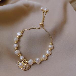 珍珠编绳手链淡水珍珠手链女精致学生闺蜜气质手饰ins小日韩白色