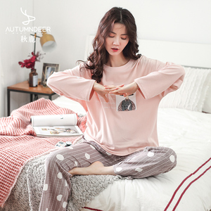 秋鹿特价清仓睡衣女长袖潮流时尚纯棉秋季圆领家居服套装