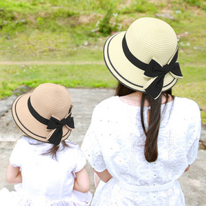 亲子帽子母子大檐夏季出游防晒遮阳帽儿童帽宝宝可折叠母女童草帽