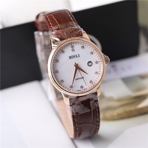 正品binli宾利手表女表女士时尚简约超薄防水真皮镶钻石英表8082