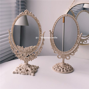 韩国ins法式复古浮雕高清化妆镜欧式桌面梳妆镜民宿宿舍美妆镜子