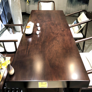 黑檀实木大板桌巴花新中式茶台桌椅组合老板办工作台整块原木茶桌