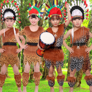 非洲鼓服装野人服装儿童演出服印第安人原始人猎人土著舞蹈表演服