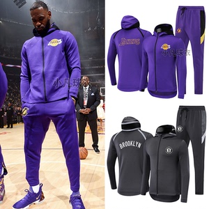 湖人队外套篮球出场服套装篮网训练服热身投篮服长袖连帽定制春秋