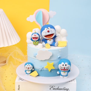 网红儿童生日蛋糕装饰蓝色小猫摆件摇头机器猫套装烘焙甜品台配件