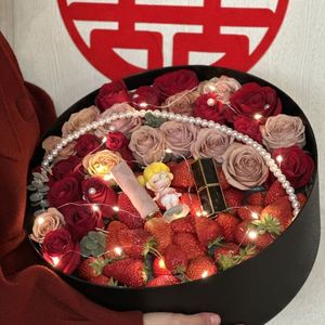 圆形透明水果花盒玫瑰鲜花束包装盒生日礼物礼盒婚庆伴手礼空盒子