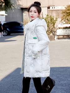 白色羽绒棉服女中长款立领2022冬装新款高级感加厚保暖棉衣外套潮
