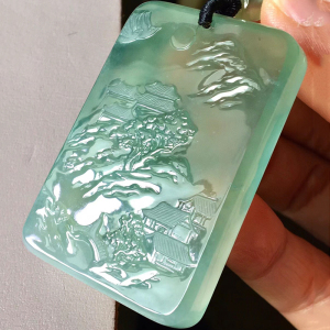 翡翠牌子挂件男山水