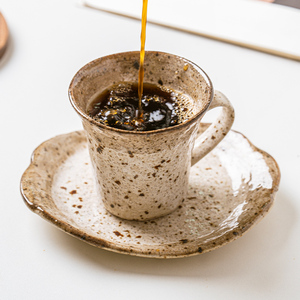 日本原装进口粗陶复古渕茶粉引咖啡杯套装水杯日式杯碟陶瓷杯茶杯