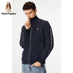 hush puppies暇步士男装2021春新logo印花拼接开衫卫衣|pc-21160d