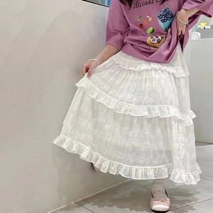 波拉韩国童装女童纱裙2024夏季小女孩白色长裙儿童仙气半身裙子
