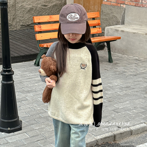 韩国童装女童羊毛衫2023秋冬儿童插肩袖套头毛衣男童拼色针织衫潮
