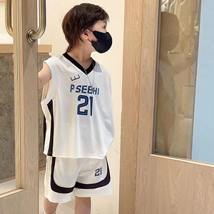 波拉韩国童装男童运动套装2024夏装儿童背心短裤两件套女童篮球服