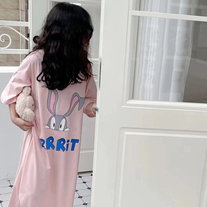 波拉韩国童装女童家居服2024夏季新款儿童睡衣裙子中大童亲子睡裙