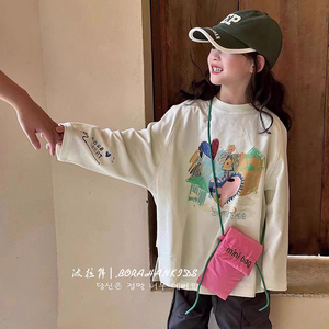 波拉韩国童装女孩春秋上衣2024女童长袖t恤儿童卫衣中大童打底衫