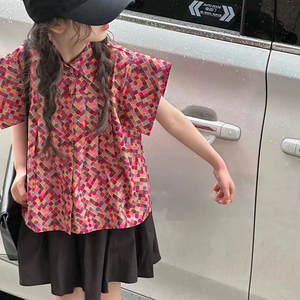 波拉韩国童装女童碎花衬衫2024夏装儿童翻领衬衣小女孩洋气上衣潮