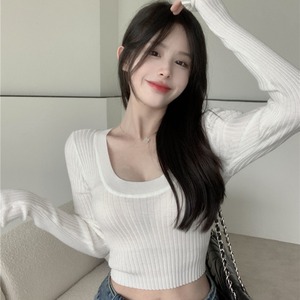 性感女装大胸主播衣服网红直播巨显胸大上衣显丰满u领针织打底衫