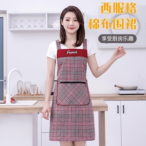 韩版背带围裙厨房家用2024新款做饭工作服女时尚洋气格子透气围腰