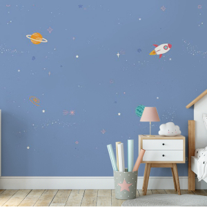 00陈志华_1992淘宝儿童房宇航员太空书房墙纸墙布男孩女孩卧室蓝色