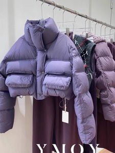 欧货小香风保暖短款棉衣高级感超好看独特别致紫色棉服外套女冬季