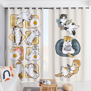 可爱猫咪窗帘全遮光卧室客厅阳台卡通创意日式隔断遮阳布防晒隔热