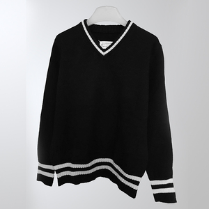 margiela风格21fw羊毛v领条纹针织衫马吉拉男女mm6原创长袖上衣潮