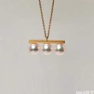 T家饰品圆形淡水珍珠项链镶嵌锆石平衡木吊坠纯银18K金精品气质女