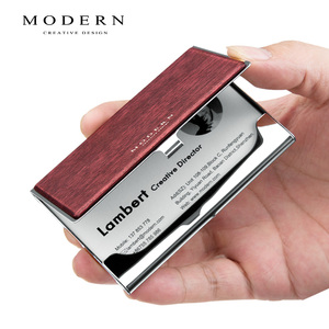 摩登MODERN不锈钢名片夹 男女士商务时尚木制名片盒 便携式创意高