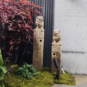 石雕青石拴马桩仿古做旧石狮子貔貅麒麟金蟾中式石柱子庭院摆件