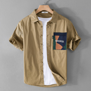夏天衣服称村衫衣土夏季男装短袖衬衫宽松帅气潮流简约百搭青年日