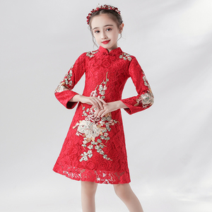 儿童礼服公主裙女童旗袍夏装加厚拜年服国潮中国风花童婚纱夏春款