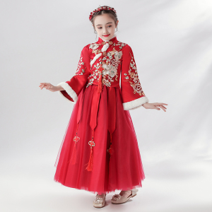 女童汉服旗袍裙中国风唐装儿童晚礼服小孩花童生日婚纱主持人春夏