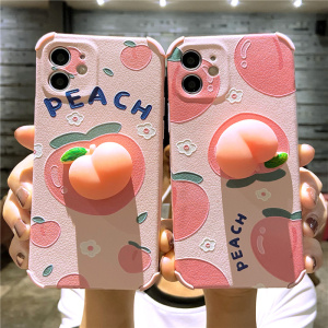 解压捏捏桃子苹果12手机壳iphone11浮雕12pro皮质xs max软壳xr苹果x