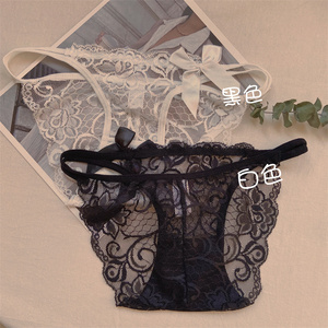 春夏透明性感网纱蕾丝三角裤少女士蝴蝶结心机无痕火辣打底内裤女
