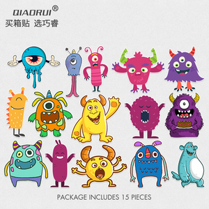 彩色卡通怪兽笔记本电脑手机贴画行李箱旅行箱贴纸水杯冰箱装饰贴